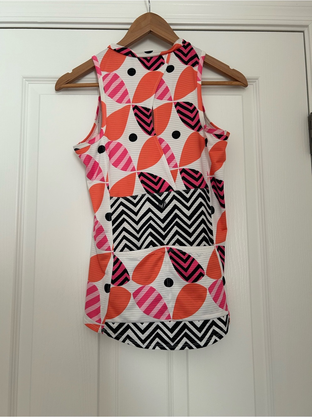 shebeest Sleeveless Zip Tank in Orange, Pink & Black Leaf Pattern - Picture 2 of 6